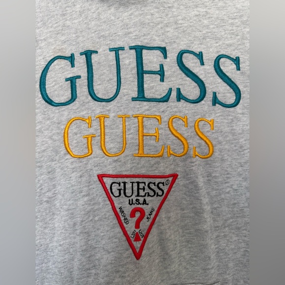 Vintage Guess LA Embroidered Logo Hoodie Grey Pullover Sweatshirt Streetwear Lrg - Picture 2 of 7